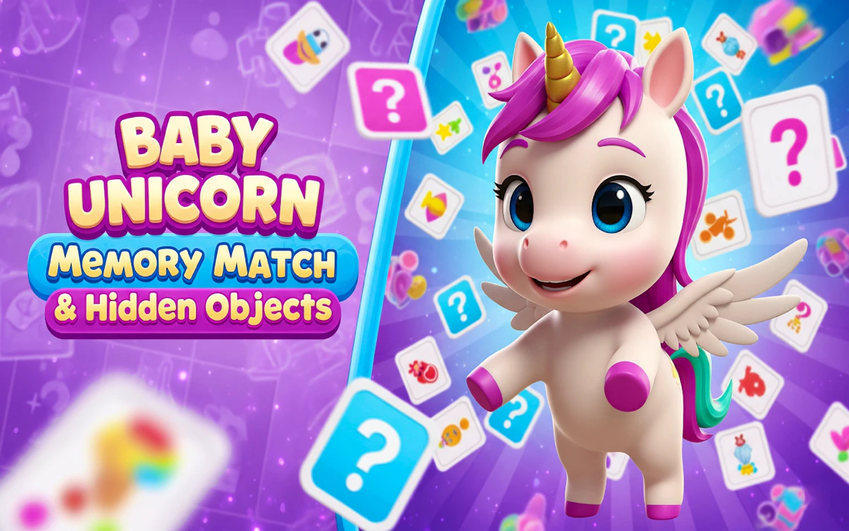 Play Baby Unicorn Memory Match & Hidden Objects — free online Memory game