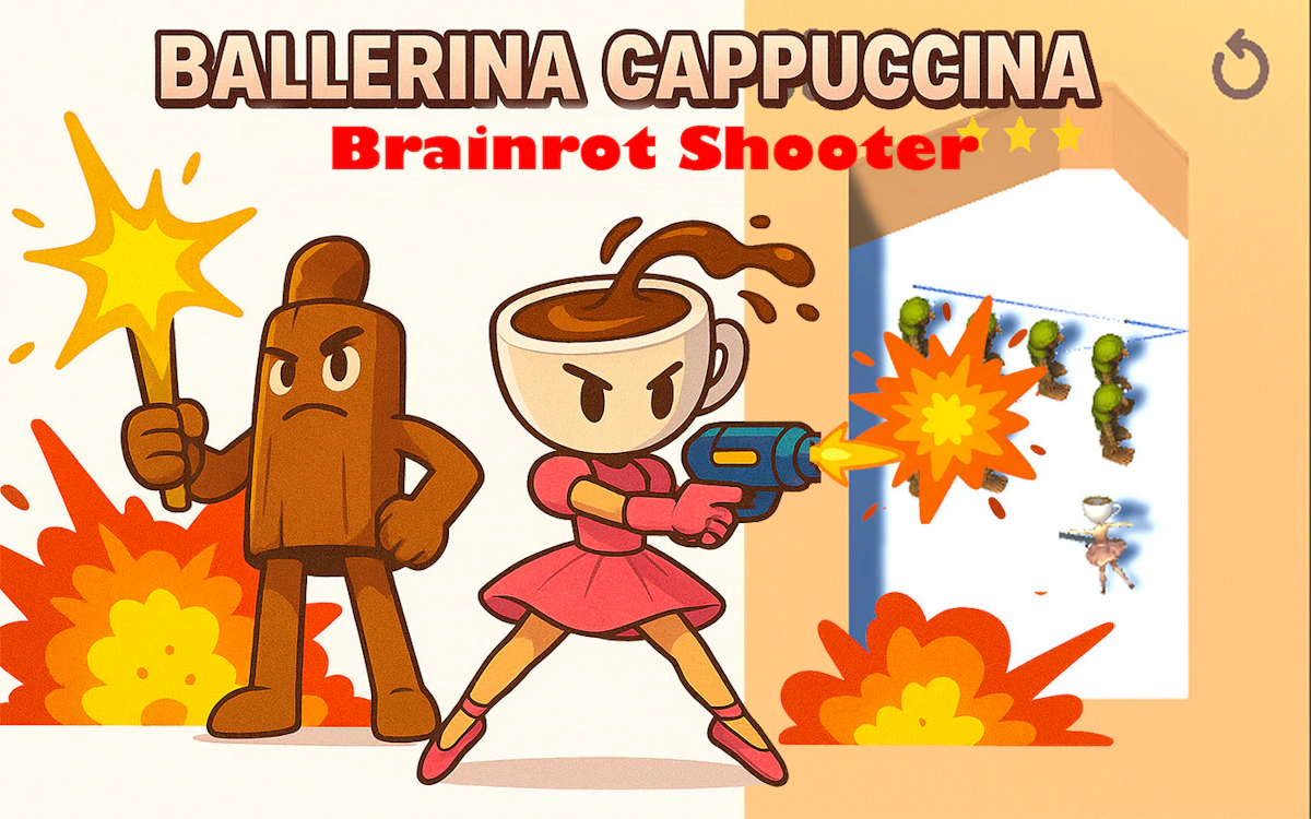Play Ballerina Cappuccina Brainrot Shooter — free online Shooter game