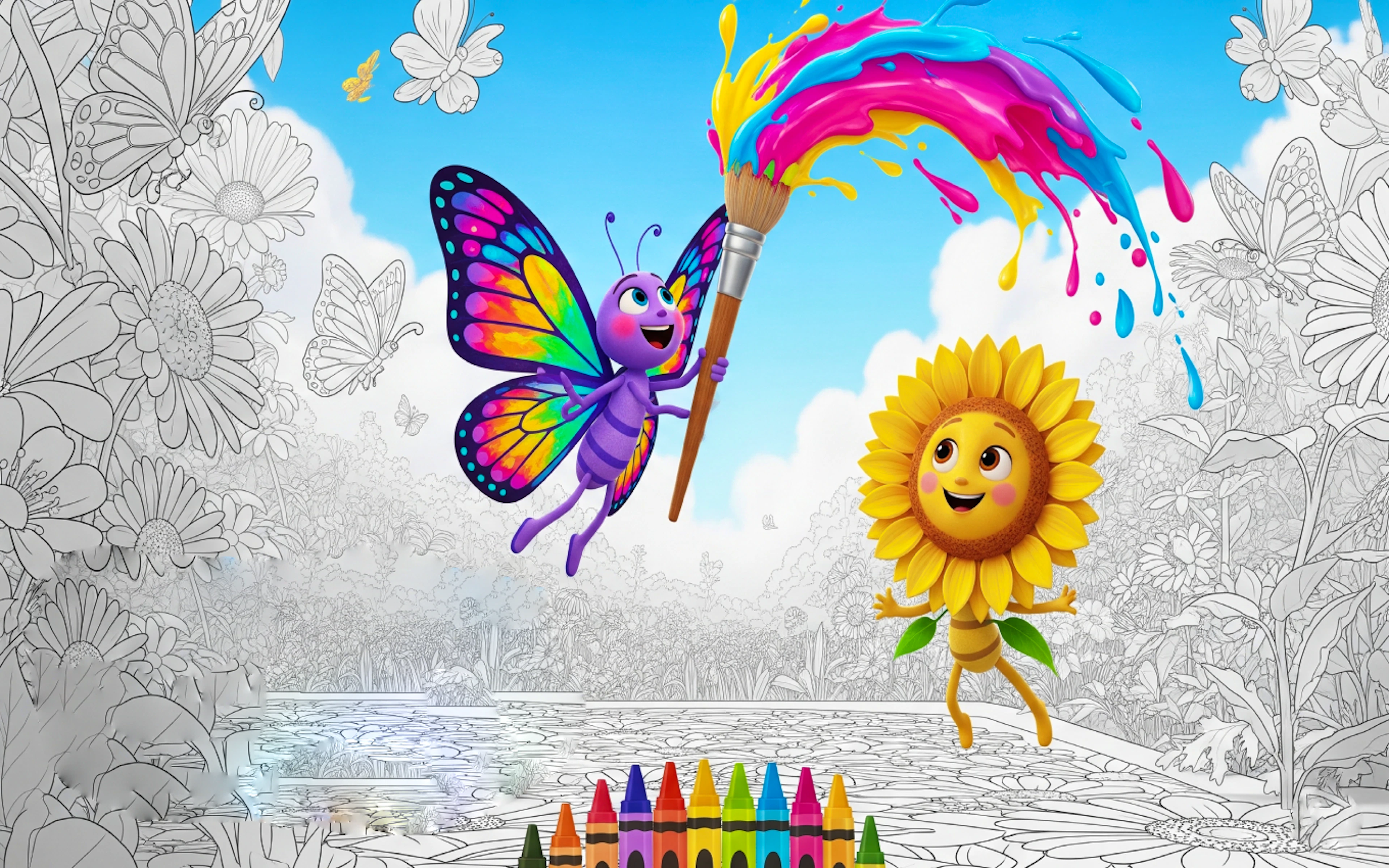 Butterflies and Flowers Coloring Book for Kids