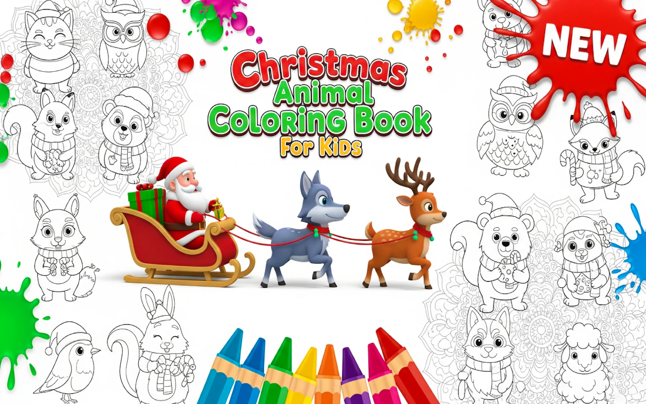 Livre de Coloriage d'Animaux de Noël pour Enfants