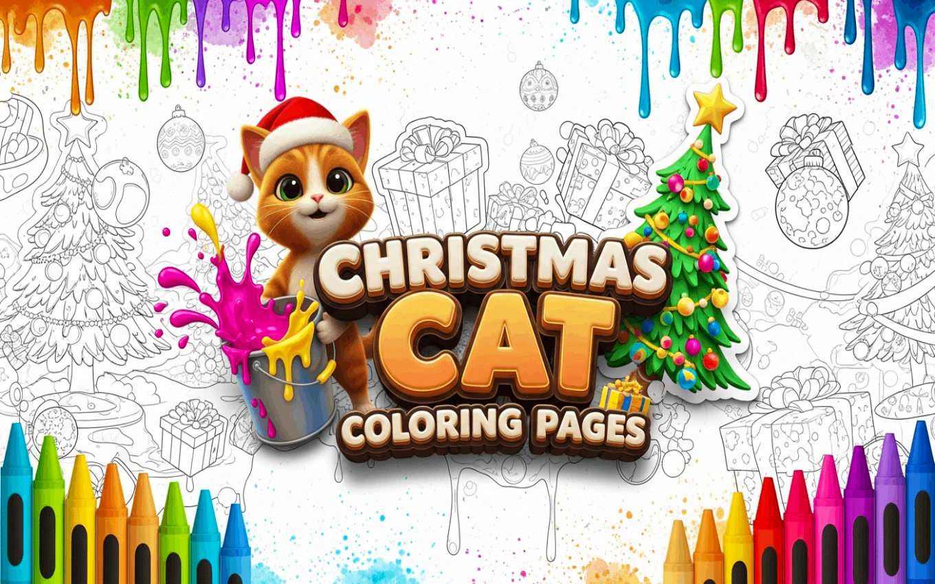 Christmas Cat Coloring Pages