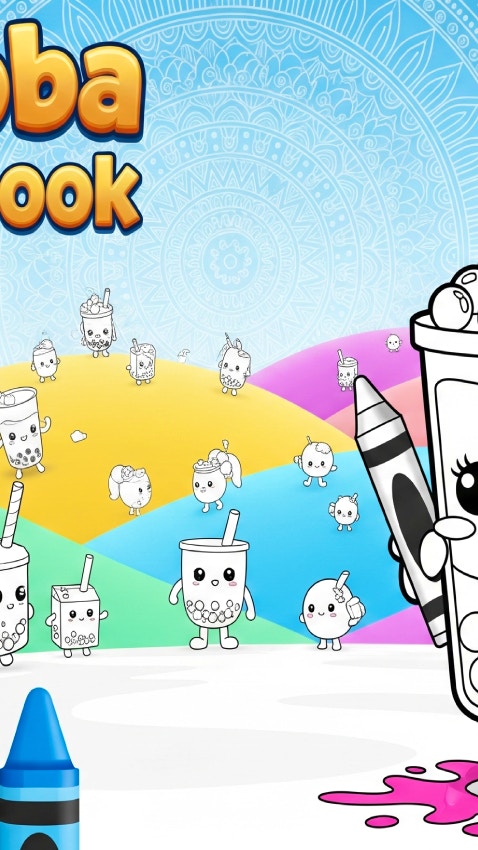 Cute Boba Coloring Book for Kids
