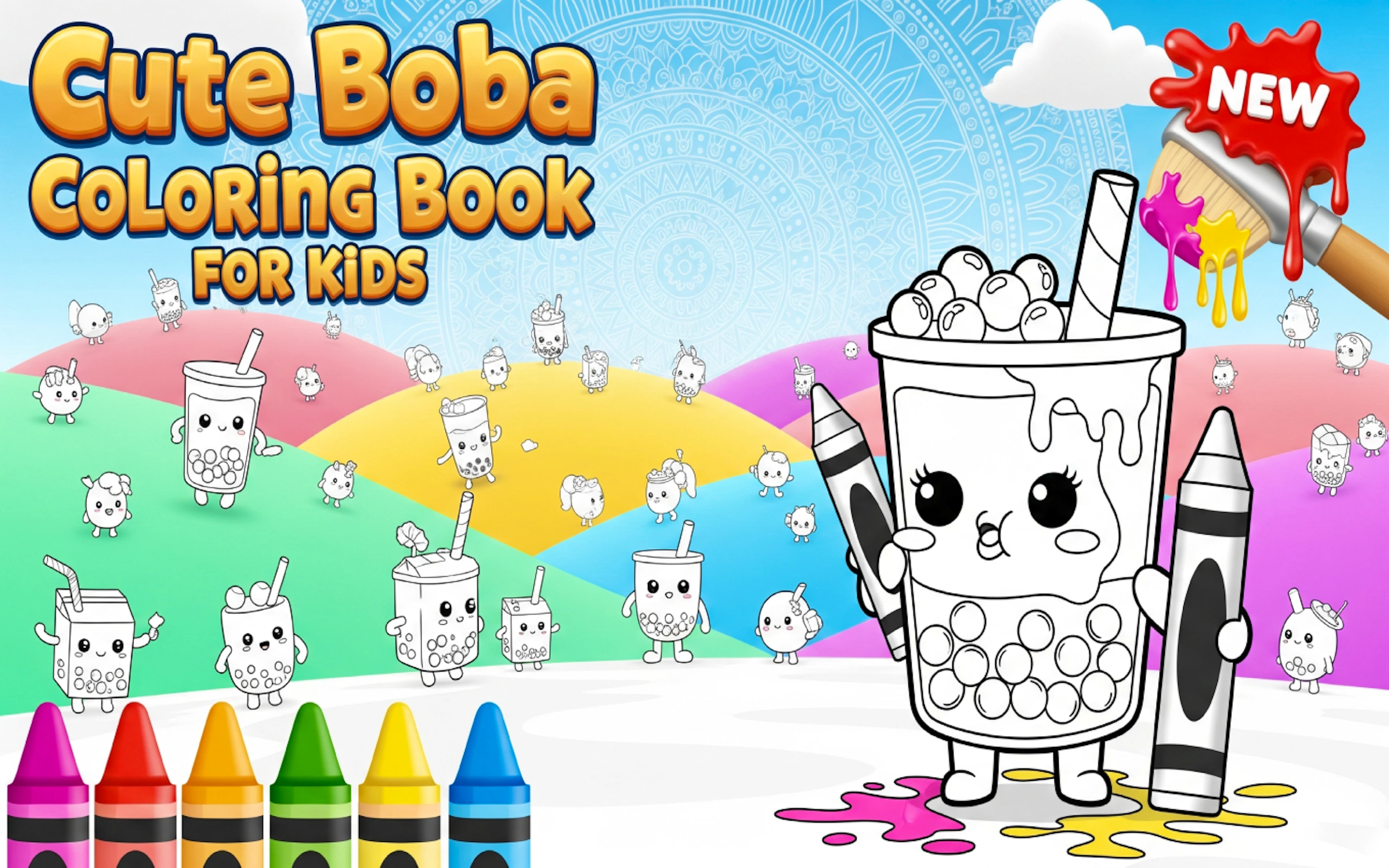 Cute Boba Coloring Book for Kids