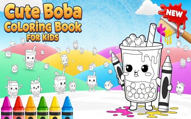 Cute Boba Coloring Book For Kids