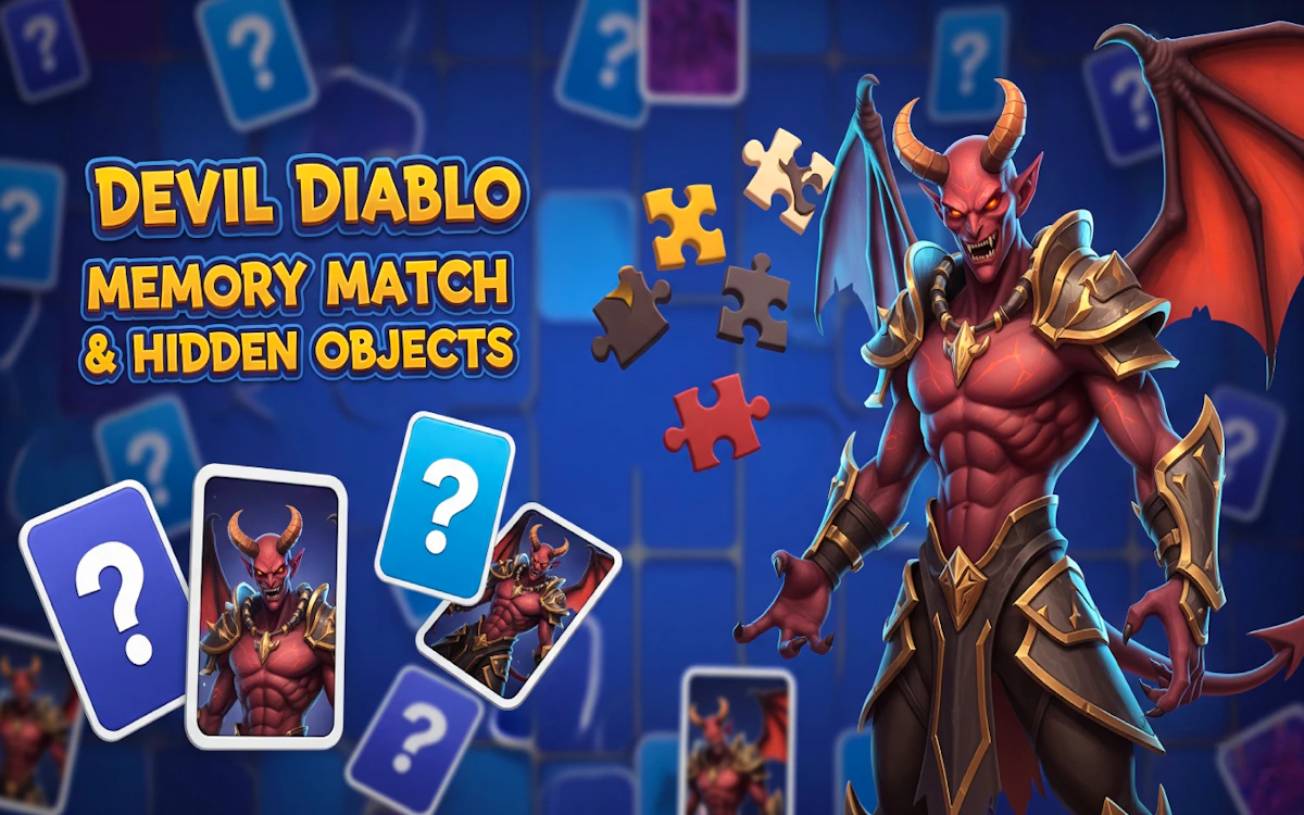 Play Devil Diablo Memory Match & Hidden Objects — free online Memory game
