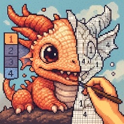 Draw picture by numbers. Pixel Art.
