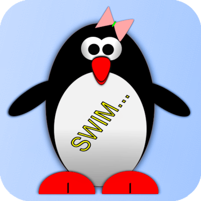 Esther the penguin. Learn to swim. By Gamepix
