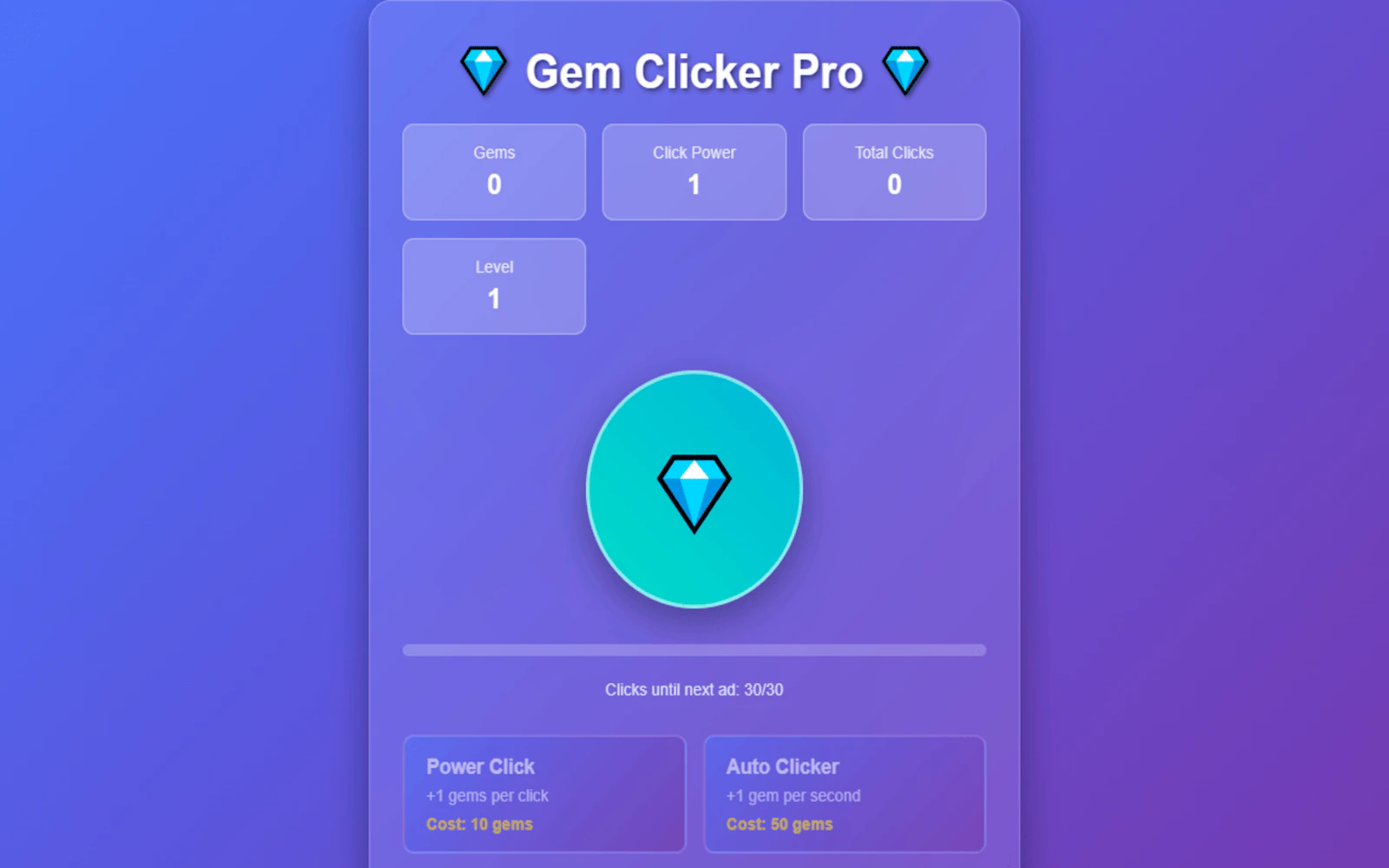 Gem Clicker Pro — free online clicker game on Glaze Games