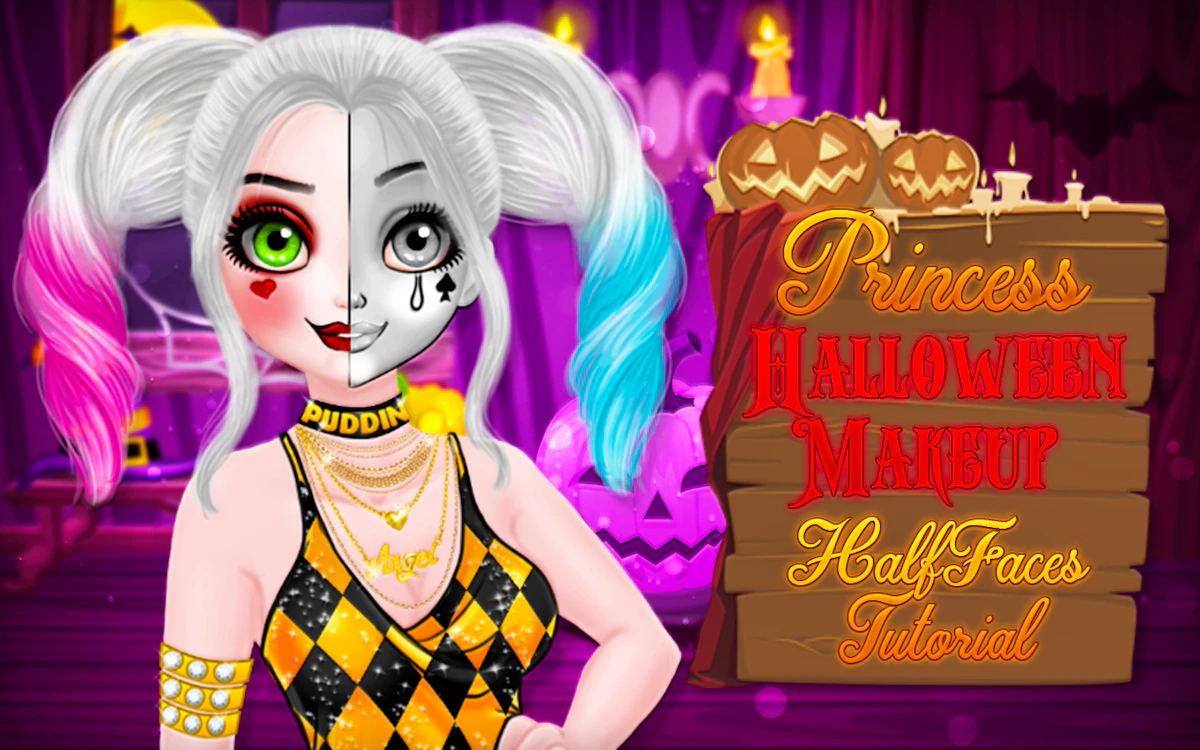 Play Princess Halloween Makeup HalfFaces Tutorial — free online Makeup game