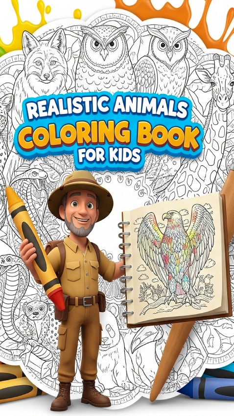 Realistic Animals Coloring Book for Kids