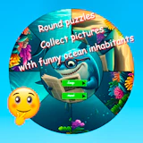 Round Jigsaw Puzzle Collect Pictures of Funny Ocean Inhabitants