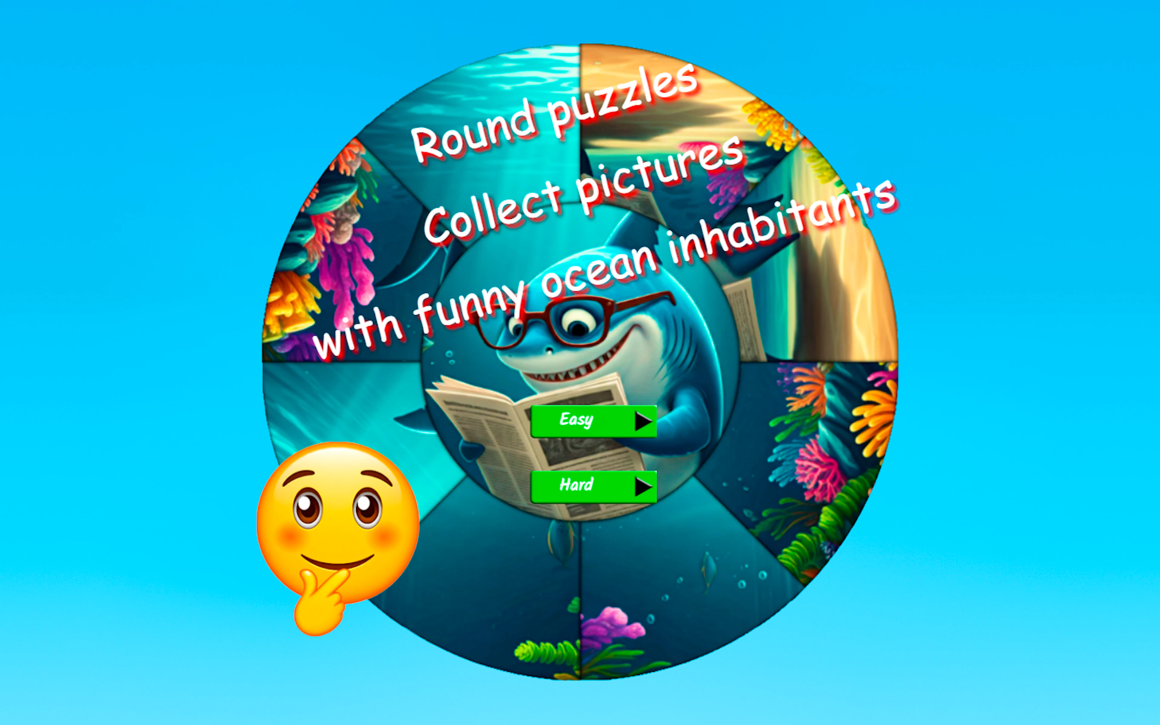 Round Jigsaw Puzzle Collect Pictures of Funny Ocean Inhabitants