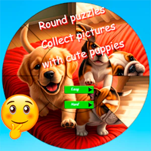 Round Jigsaw Puzzle Collect Pictures with Cute Puppies Thumbnail