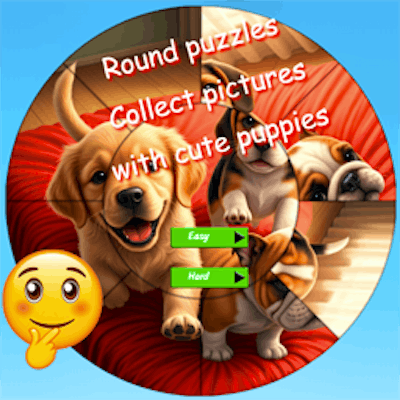 Round Jigsaw Puzzle Collect Pictures with Cute Puppies By Gamepix