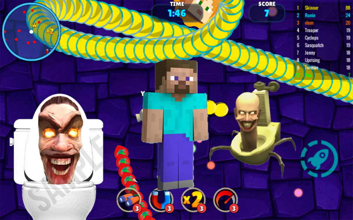Play Skibidi Toilet Snake.io in Minecraft — free online Addictive game