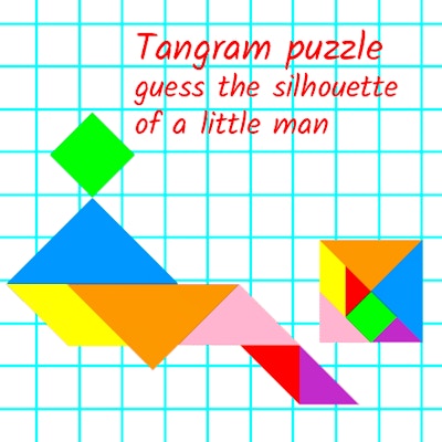 Tangram puzzle guess the silhouette of a little man By Gamepix