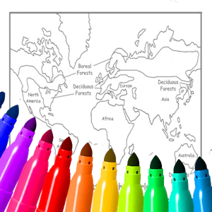 World Map Coloring For Kids Thumbnail